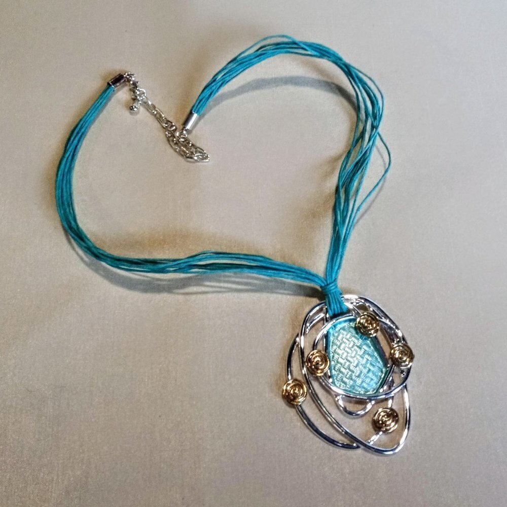 Turquoise Silver and Gold Abstract Swirl Pendant